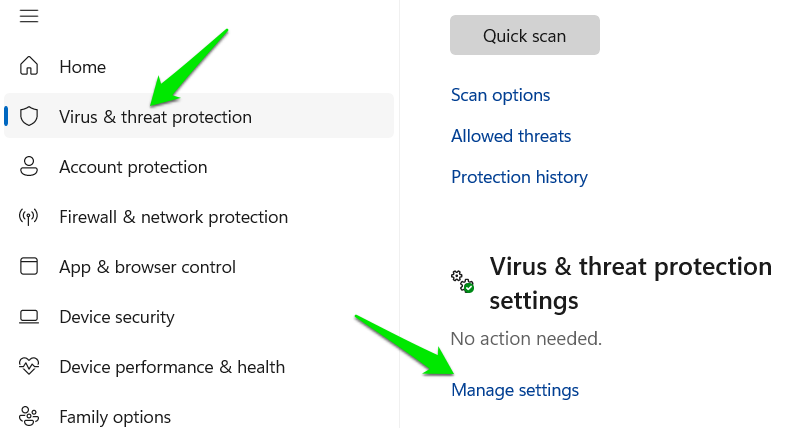 Windows Security main interface