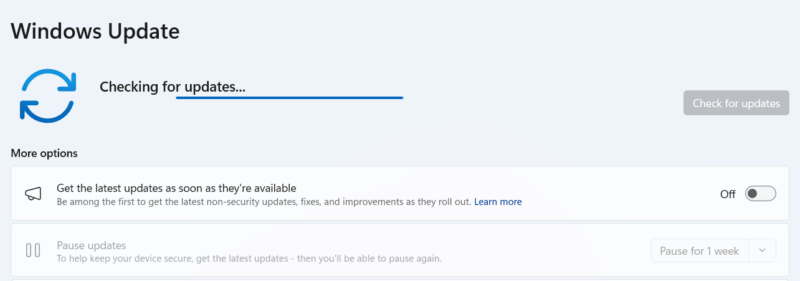 Windows Update page looking for updates