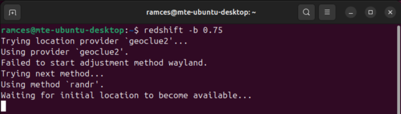 A terminal showing the process of adjusting the brightness of the current screen.