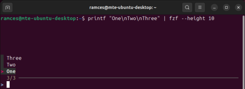 A terminal showing a customized Fzf prompt.