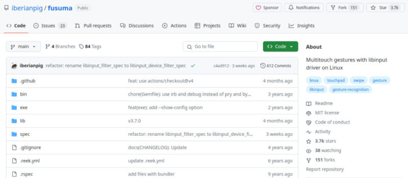 A screenshot showing the Github page for the Fusuma project.