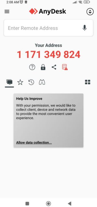 Anydesk Mobile Application Showing Id