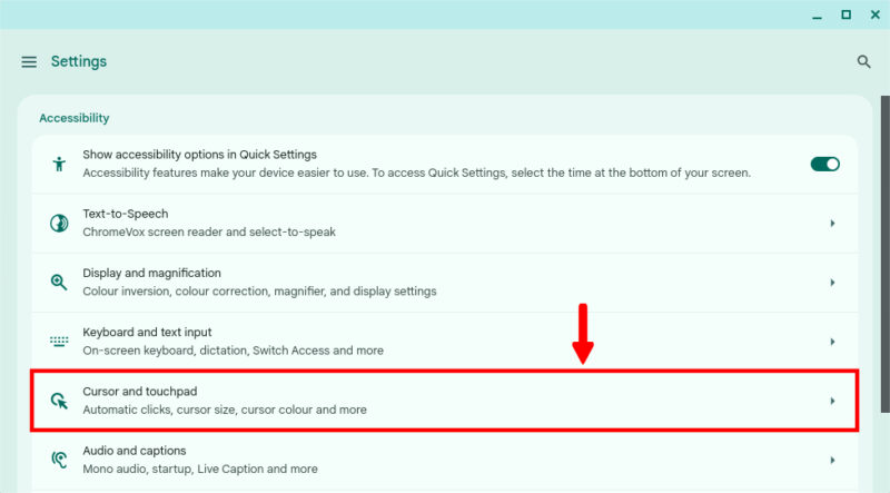 Cursor And Touchpad Settings In Chromebook