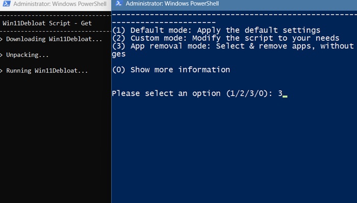 App removal command in PowerShell for Win11Debloat script.