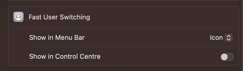 Fast User Switching Settings on Mac
