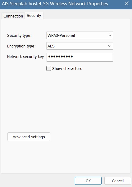 WPA3-AES security protocol used by a public Wi-Fi network.