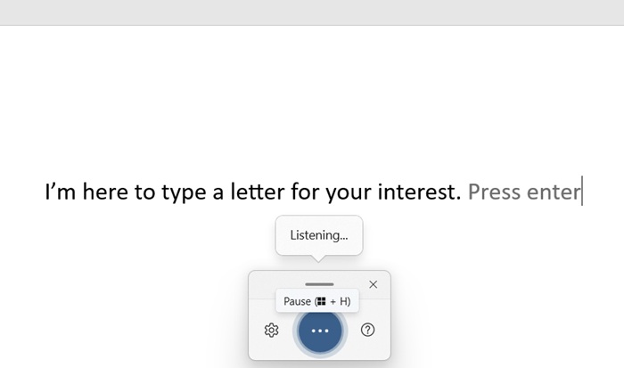 "Press Enter" to go to the next line using Windows voice typing.