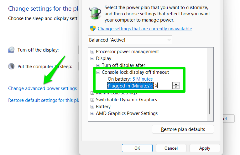 customizing lock screen timeout from power options