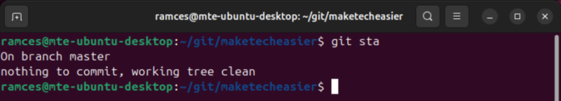 A terminal showing the Git alias working properly.
