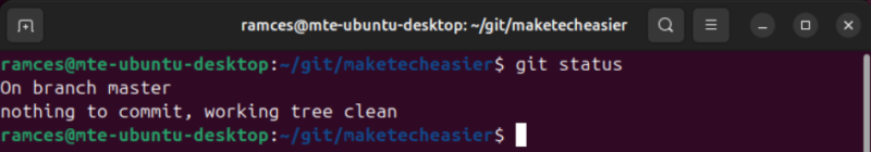 A terminal showing the clean master branch without any sign of the changes done on the "my-branch" branch.