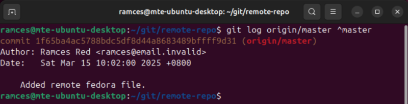 A terminal showing the new changes in the upstream repository without merging it to the local codebase.