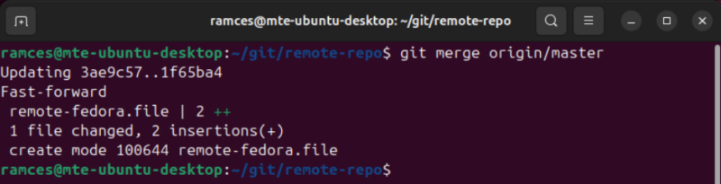 A terminal showing the process of merging code from upstream to the local copy.