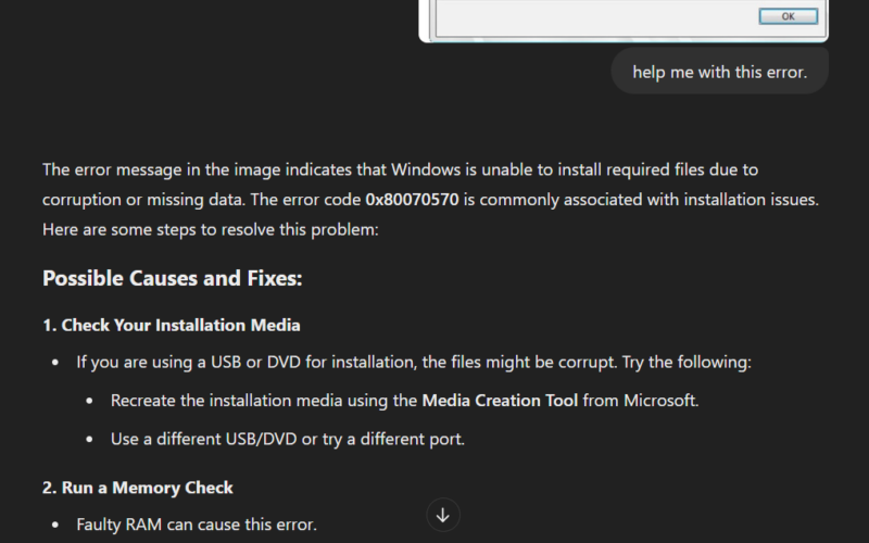 ChatGPT solving a Windows error