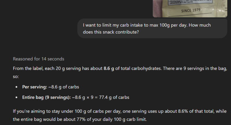 ChatGPT giving advice on nutrition