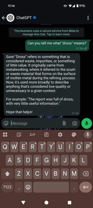 Chatting with ChatGPT via WhatsApp. 