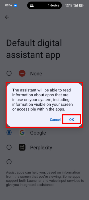 Choosing Default Digital Assistant App