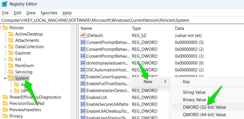 Creating DWORD value in Windows Registry