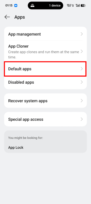 Default Apps Settings In Android