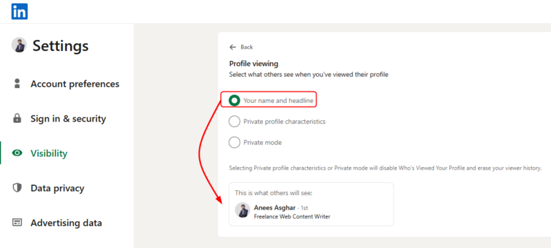 Disable Private Mode Linkedin