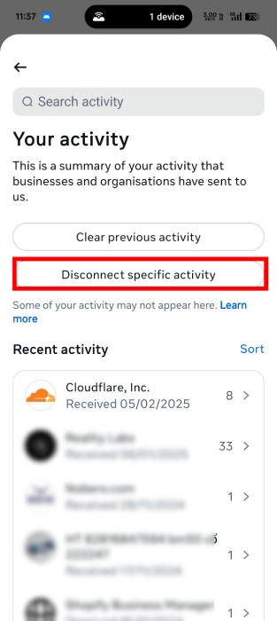Disconnect Specific Activity