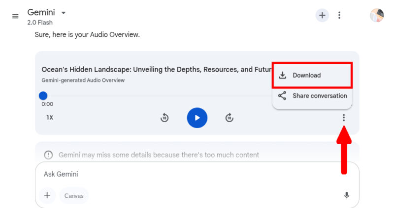 Download Audio Overviews In Gemini