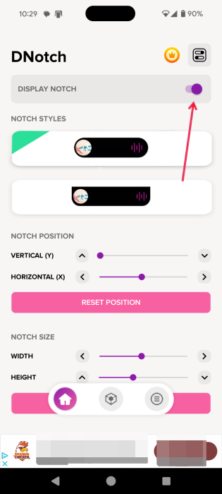 Turning on "Display Notch" option at the top of Dynamic Bar app. 