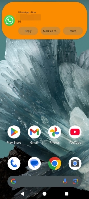 Expanded island view in new color on Android phone. 