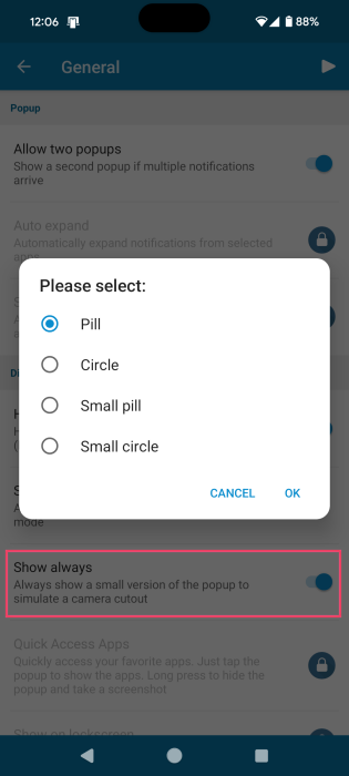 Opting to have Dynamic Island show always on screen via in DynamicSpot app. 