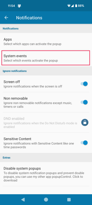 Opting for "System events" in DynamicSpot app. 