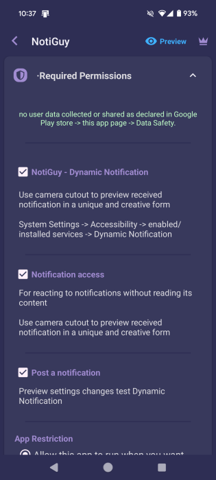 Granting permission access in NotiGuy app. 