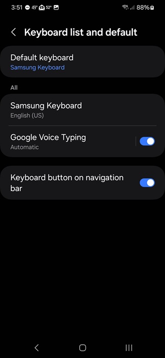 Changing keyboard on Android.