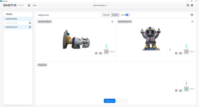 Aligning scans in Einstar StarVision software. 