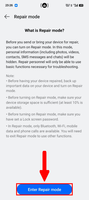Entering Repair Mode In Android