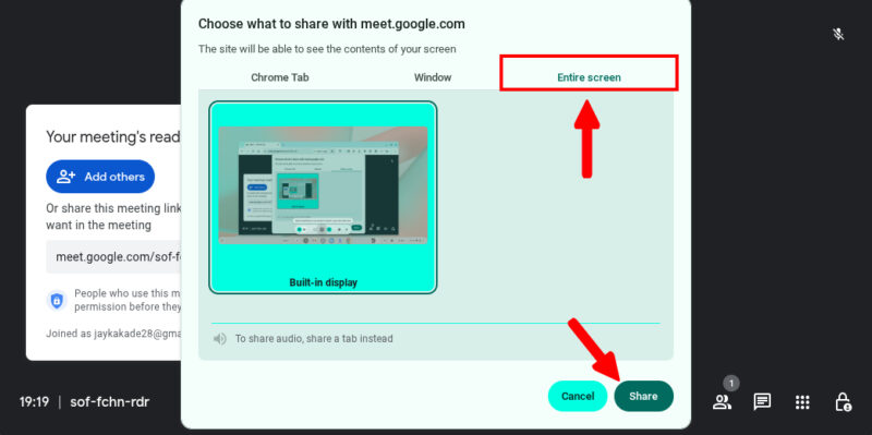 Entire Screen Sharing Google Meet