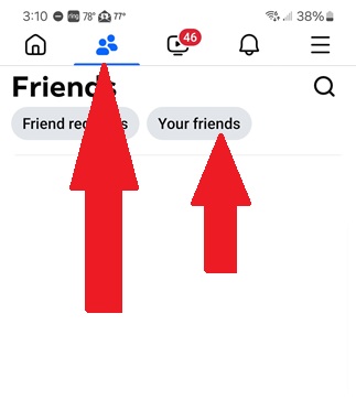 Opening Friends tab on Facebook mobile.