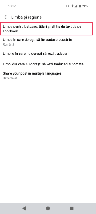 Selecting first option in Facebook app showing in wrong language. 