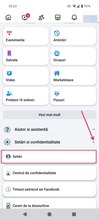 Navigating to Settings in Facebook on mobile device.
