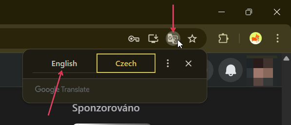 Clicking Translate icon in Chrome browser while viewing Facebook page.