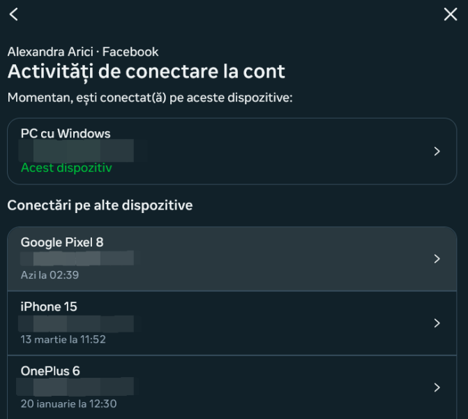 Selecting a device to log out from on Facebook on PC. 