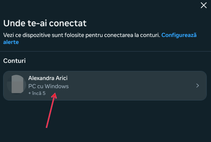Pressing on your name in "Where you're logged in" window on Facebook on PC. 