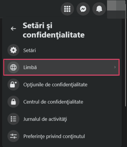 Clicking Language option in Facebook on PC. 