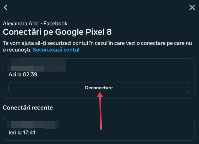 Pressing on "Log out" button for device where you are logged with Facebook via Facebook on PC.