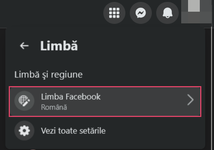 Selecting "Facebook Language" option in Facebook on PC. 
