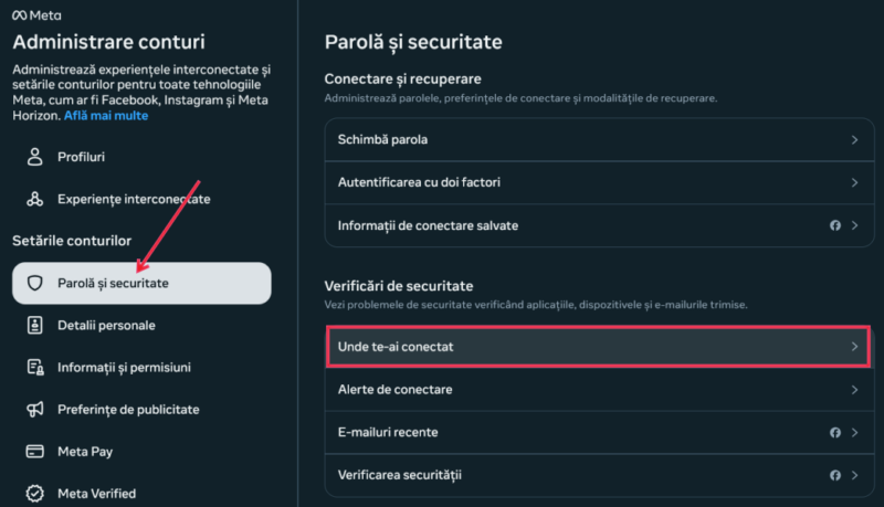 Clicking on "Where you're logged in" option in Facebook Settings. 
