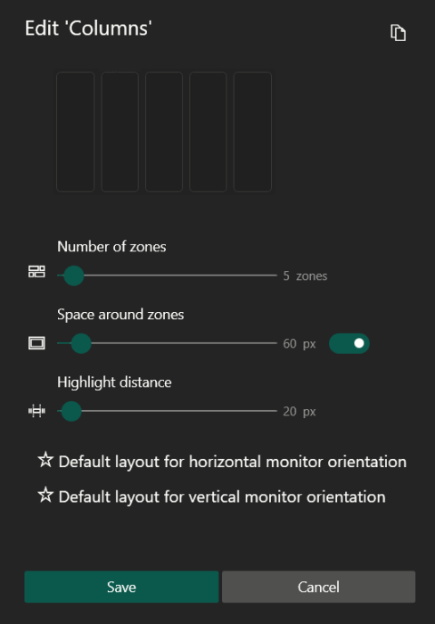 Editing layout in FancyZones on Windows PC. 