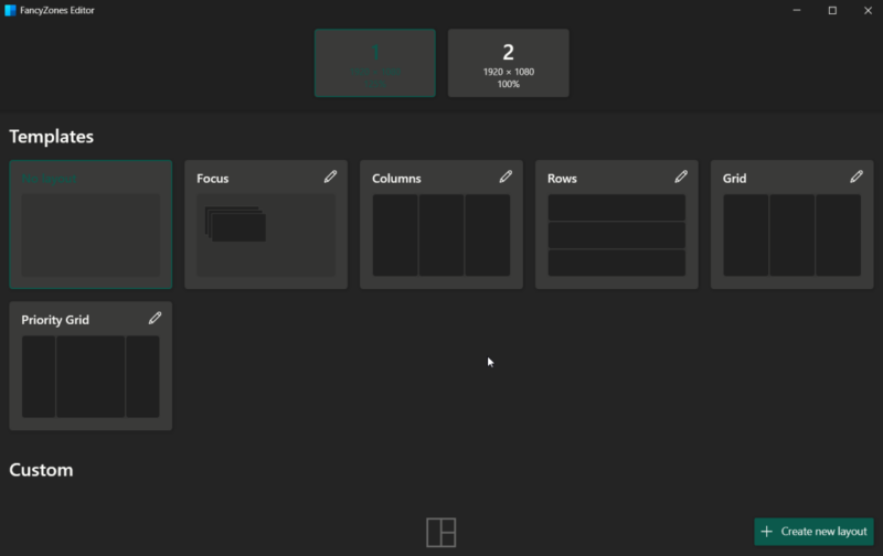 Fancyzones Dual Monitor Editor View