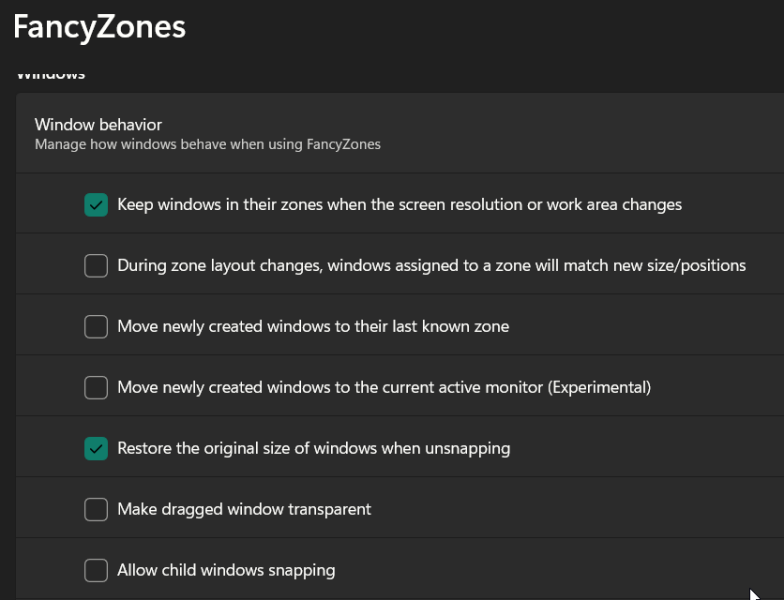 Fancyzones Dual Monitor Windows Behavior Section