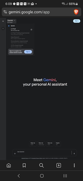 Accessing Gemini on mobile.