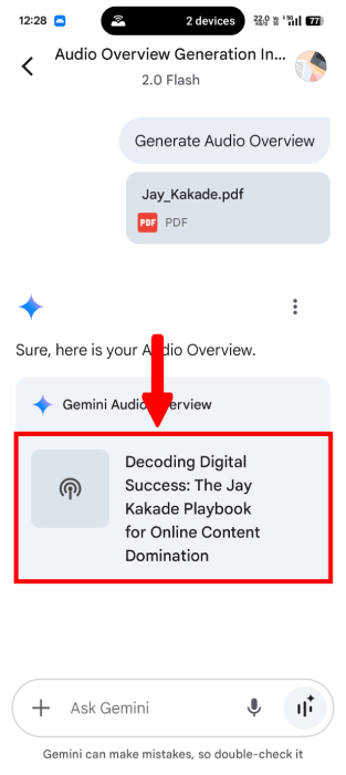 Generated Audio Overview In Gemini App