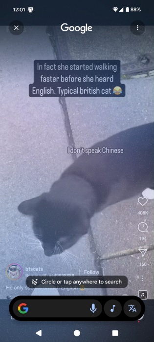 Circle to Search feature activated on Android phone.